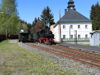 30.04.2018 Pressnitztalbahn Bahnhof Schlössel kreuzender Dampfzug