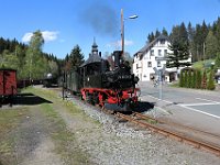 30.04.2018 Pressnitztalbahn Bahnhof Schlössel kreuzender Dampfzug