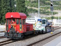 18.06.2018 MGB Gm 3/3 71 mit Tiefgänger im Bahnhof Visp